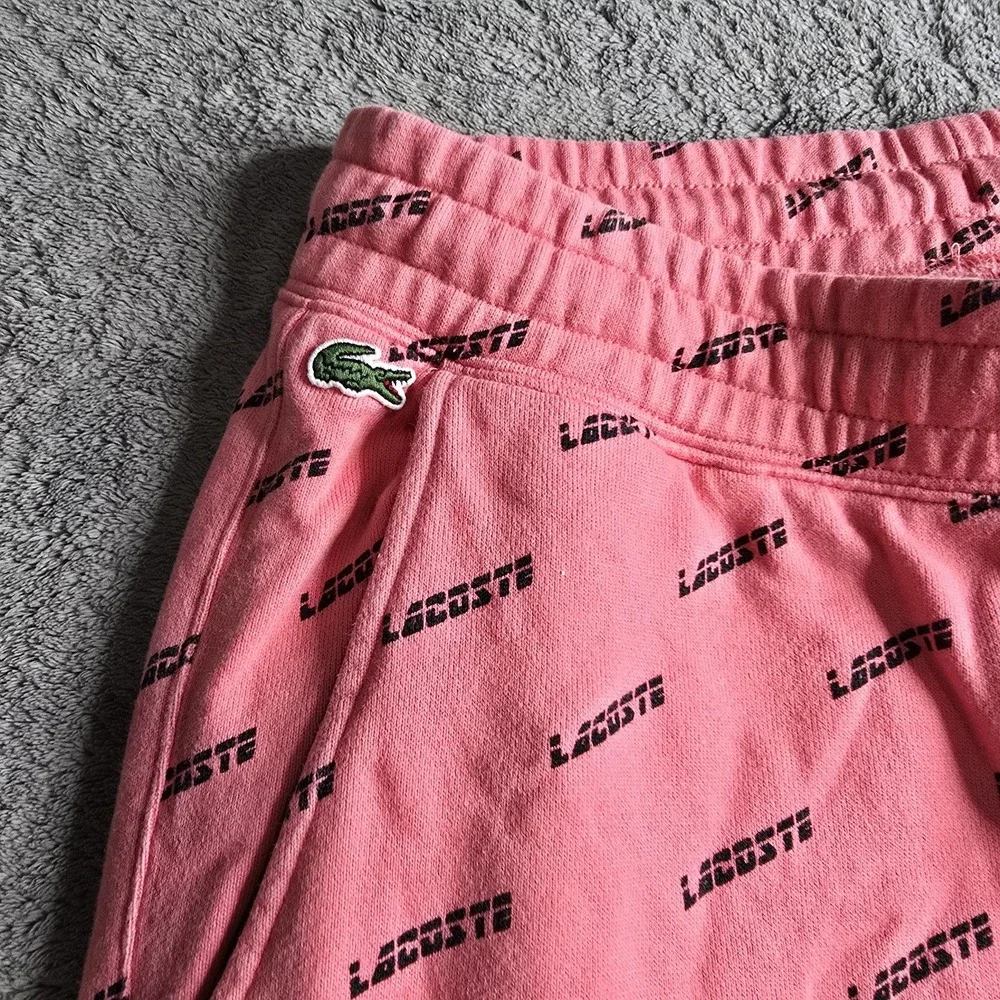 Lacoste Sweatpants Mens Medium Pink LIVE AOP Terry Cloth Fleece Jogger Lounge